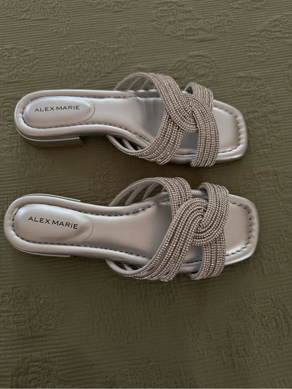 Alex Marie Silver Rhinestone Knot Slide Sandals - Picture 2 of 5
